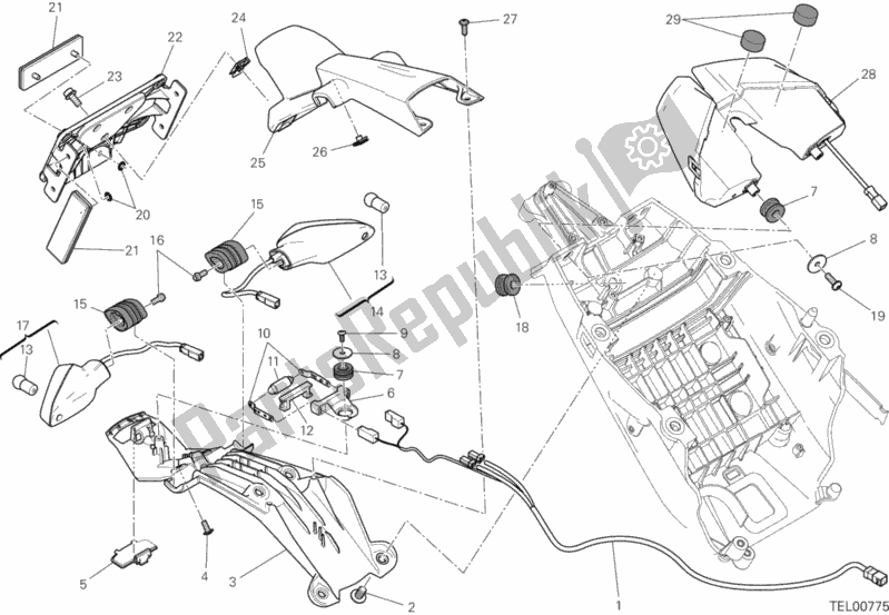 Tutte le parti per il Portatarga - Fanale Posteriore del Ducati Hypermotard SP USA 821 2013